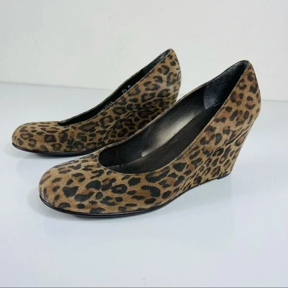 Stuart Weitzman Animal Leopard Cheetah Print Suede Leather Wedge Shoes Size 7.5 - Picture 6 of 16
